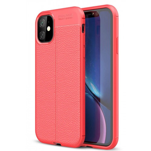Newface iPhone 11 Kılıf Focus Derili Silikon - Kırmızı Newface iPhone 11 Kılıf Focus Derili Silikon - Kırmızı