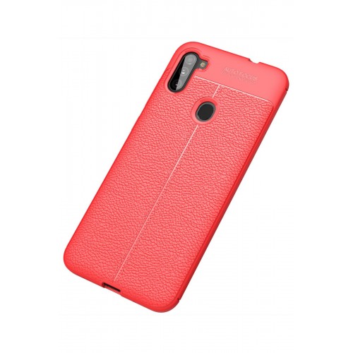 Newface Samsung Galaxy M11 Kılıf Focus Derili Silikon - Kırmızı Newface Samsung Galaxy M11 Kılıf Focus Derili Silikon - Kırmızı