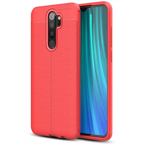 Newface Xiaomi Redmi Note 8 Pro Kılıf Focus Derili Silikon - Kırmızı