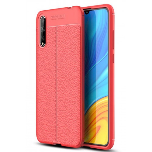 Newface Huawei Y8P Kılıf Focus Derili Silikon - Kırmızı