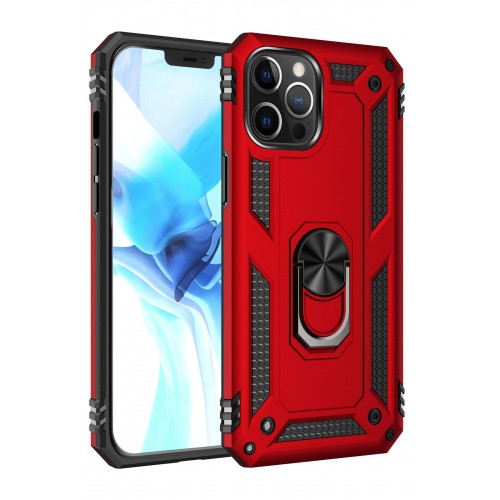 Newface iPhone 12 Pro Kılıf Sofya Yüzüklü Silikon Kapak - Kırmızı