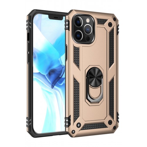 Newface iPhone 12 Pro Kılıf Sofya Yüzüklü Silikon Kapak - Gold