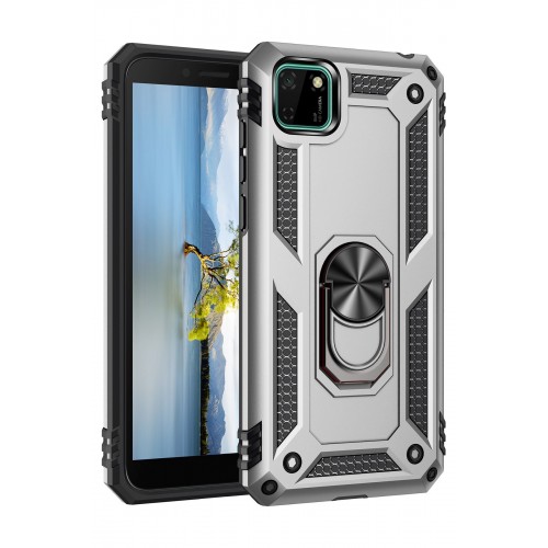 Newface Huawei Y5P Kılıf Sofya Yüzüklü Silikon Kapak - Gümüş