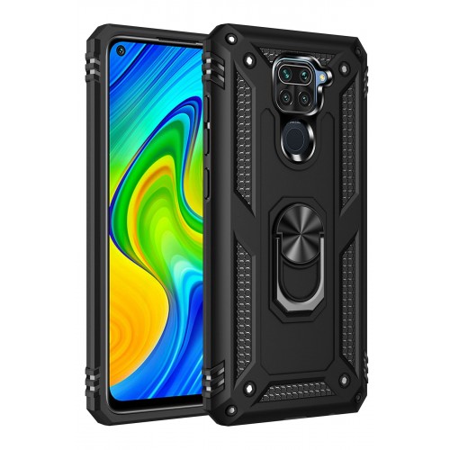 Newface Xiaomi Redmi Note 9 Kılıf Sofya Yüzüklü Silikon Kapak - Siyah