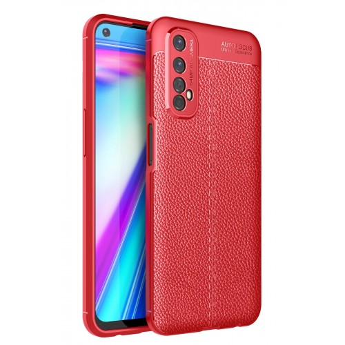 Newface Realme 7 Kılıf Focus Derili Silikon - Kırmızı Newface Realme 7 Kılıf Focus Derili Silikon - Kırmızı
