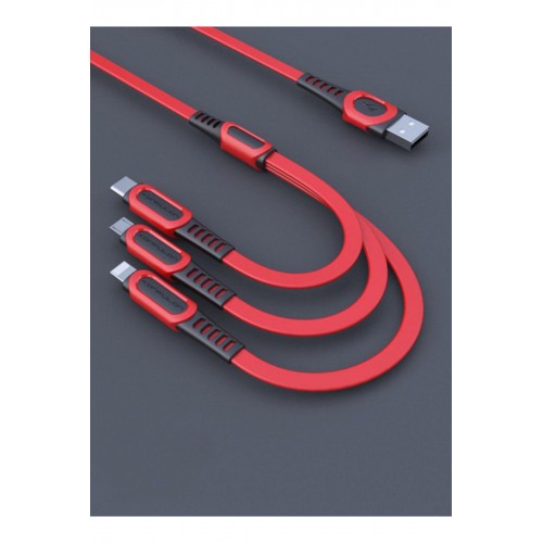 Konfulon DC-19 3in1 USB Kablo 1.3M 3A - Kırmızı Konfulon DC-19 3in1 USB Kablo 1.3M 3A - Kırmızı
