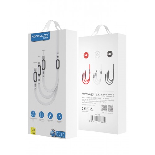Konfulon DC-19 3in1 USB Kablo 1.3M 3A - Beyaz Konfulon DC-19 3in1 USB Kablo 1.3M 3A - Beyaz