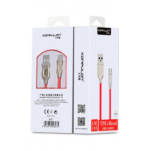 Konfulon S47 Micro USB Kablo 1M 3A - Beyaz Konfulon S47 Micro USB Kablo 1M 3A - Beyaz