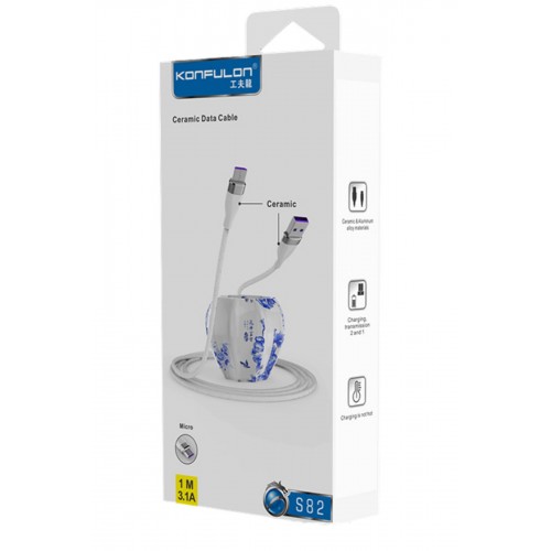 Konfulon S82 Seramik Uçlu Micro USB Kablo 1M 3.1A - Beyaz Konfulon S82 Seramik Uçlu Micro USB Kablo 1M 3.1A - Beyaz