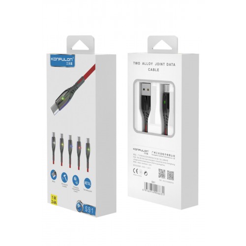 Konfulon S91 Ledli Micro USB Kablo 1M 2.4A - Siyah Konfulon S91 Ledli Micro USB Kablo 1M 2.4A - Siyah