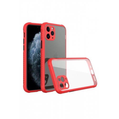 Newface iPhone 11 Pro Max Kılıf Miami Şeffaf Silikon  - Kırmızı