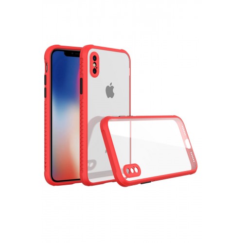 Newface iPhone X Kılıf Miami Şeffaf Silikon  - Kırmızı