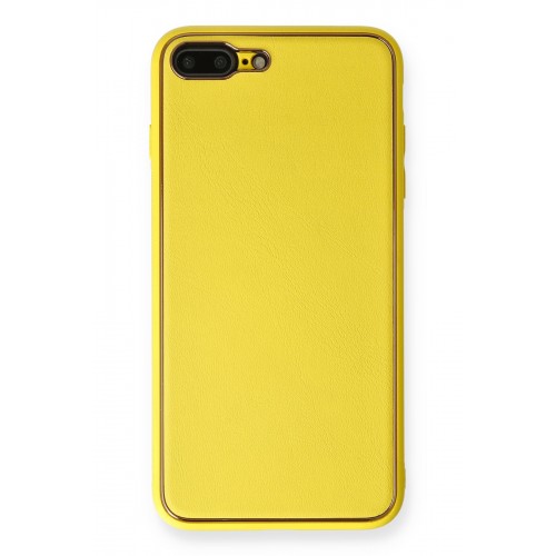 Newface iPhone 8 Plus Kılıf Coco Deri Silikon Kapak - Sarı