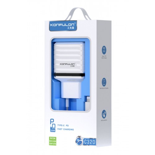 Konfulon C32D 20W PD Şarj Cihazı DC13 3A Lightning Kablo iphone Uyumlu Konfulon C32D 20W PD Şarj Cihazı DC13 3A Lightning Kablo iphone Uyumlu