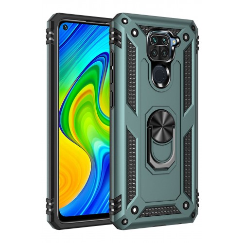 Newface Xiaomi Redmi Note 9 Kılıf Sofya Yüzüklü Silikon Kapak - Yeşil