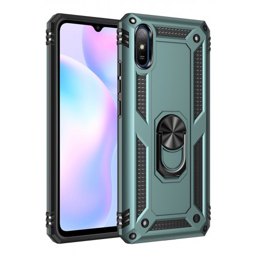 Newface Xiaomi Redmi 9A Kılıf Sofya Yüzüklü Silikon Kapak - Yeşil