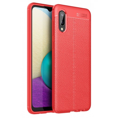Newface Samsung Galaxy A02 Kılıf Focus Derili Silikon - Kırmızı Newface Samsung Galaxy A02 Kılıf Focus Derili Silikon - Kırmızı