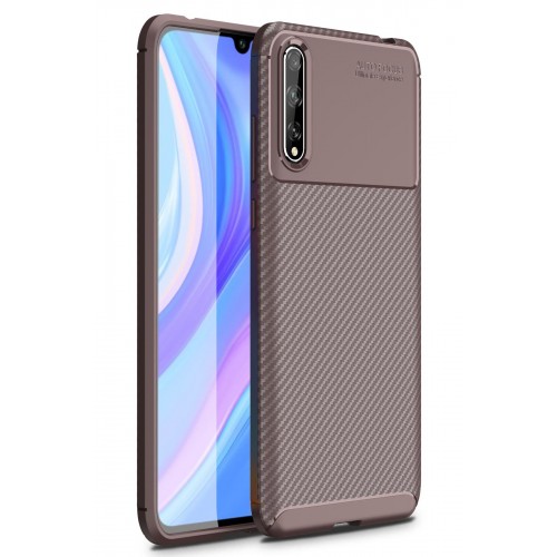Newface Huawei P Smart S Kılıf Focus Karbon Silikon - Kahverengi