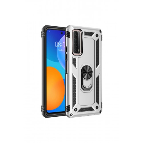 Newface Huawei P Smart 2021 Kılıf Sofya Yüzüklü Silikon Kapak - Gümüş