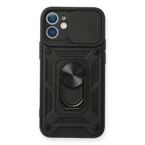 Newface iPhone 12 Mini Kılıf Pars Lens Yüzüklü Silikon - Siyah