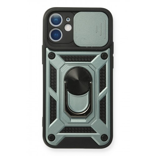 Newface iPhone 12 Mini Kılıf Pars Lens Yüzüklü Silikon - Yeşil