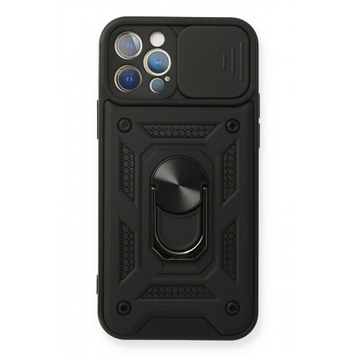 Newface iPhone 12 Pro Kılıf Pars Lens Yüzüklü Silikon - Siyah