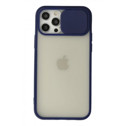 Newface iPhone 12 Pro Kılıf Palm Buzlu Kamera Sürgülü Silikon - Lacivert