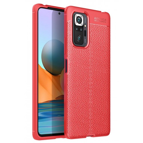Newface Xiaomi Redmi Note 10 Pro Kılıf Focus Derili Silikon - Kırmızı