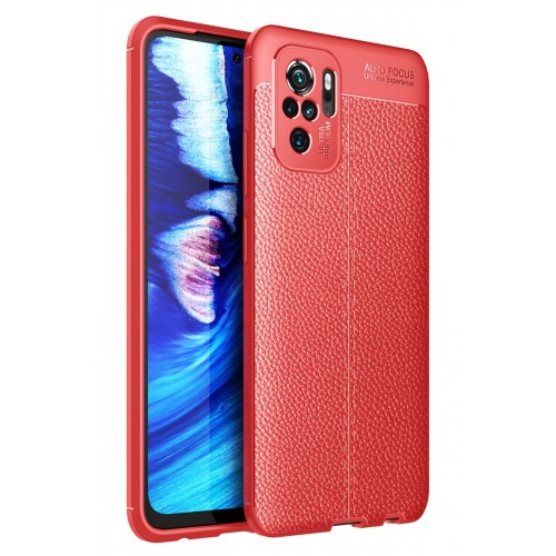 Newface Xiaomi Redmi Note 10S Kılıf Focus Derili Silikon - Kırmızı
