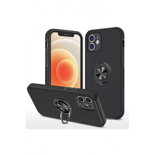 Newface iPhone 12 Mini Kılıf Elit Yüzüklü Kapak - Siyah