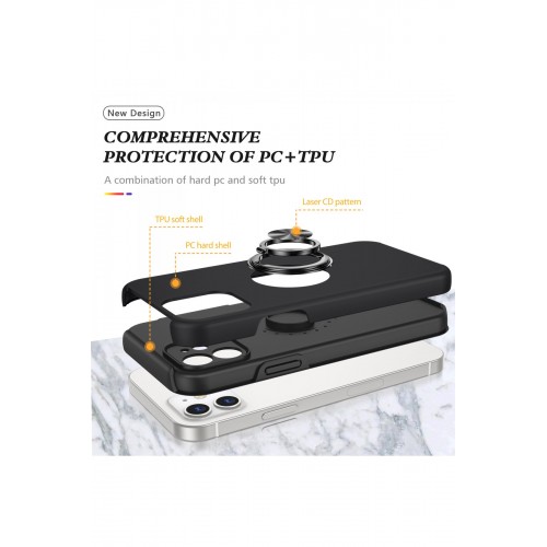 Newface iPhone 12 Mini Kılıf Elit Yüzüklü Kapak - Siyah Newface iPhone 12 Mini Kılıf Elit Yüzüklü Kapak - Siyah