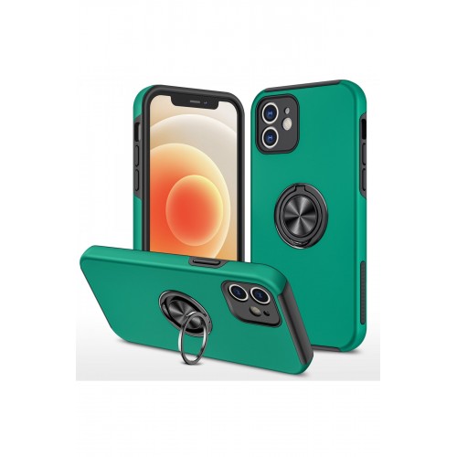 Newface iPhone 12 Mini Kılıf Elit Yüzüklü Kapak - Yeşil