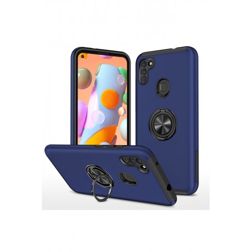 Newface Samsung Galaxy A11 Kılıf Elit Yüzüklü Kapak - Lacivert