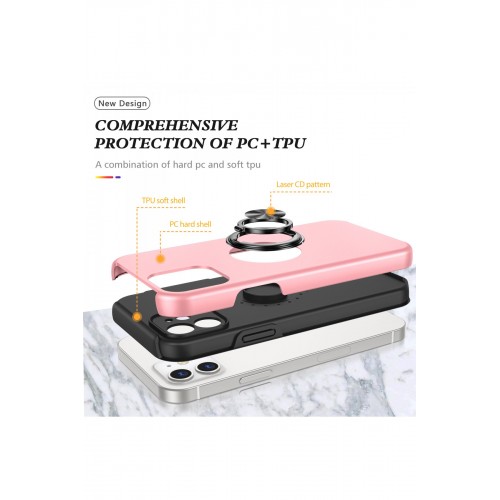 Newface iPhone 12 Kılıf Elit Yüzüklü Kapak - Pembe Newface iPhone 12 Kılıf Elit Yüzüklü Kapak - Pembe