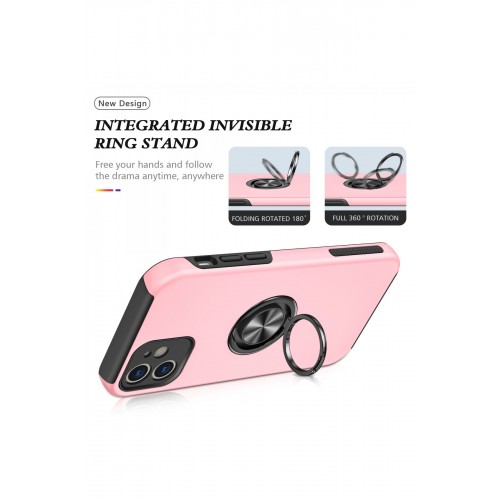 Newface iPhone 12 Kılıf Elit Yüzüklü Kapak - Pembe Newface iPhone 12 Kılıf Elit Yüzüklü Kapak - Pembe