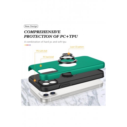Newface iPhone 12 Kılıf Elit Yüzüklü Kapak - Yeşil Newface iPhone 12 Kılıf Elit Yüzüklü Kapak - Yeşil