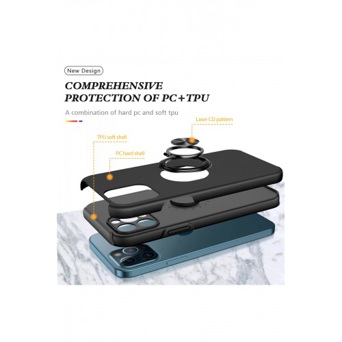 Newface iPhone 12 Pro Kılıf Elit Yüzüklü Kapak - Siyah Newface iPhone 12 Pro Kılıf Elit Yüzüklü Kapak - Siyah