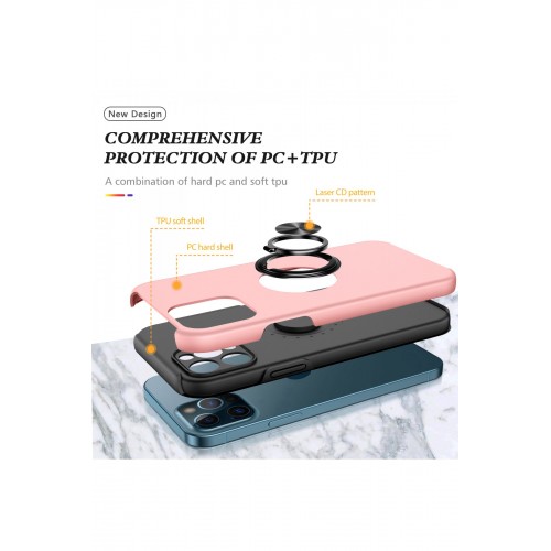 Newface iPhone 12 Pro Kılıf Elit Yüzüklü Kapak - Pembe Newface iPhone 12 Pro Kılıf Elit Yüzüklü Kapak - Pembe