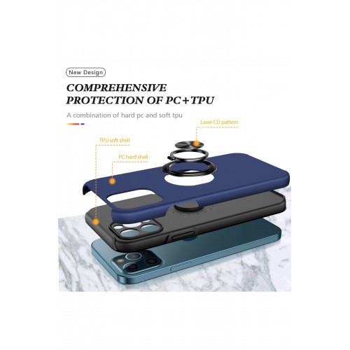 Newface iPhone 12 Pro Kılıf Elit Yüzüklü Kapak - Lacivert Newface iPhone 12 Pro Kılıf Elit Yüzüklü Kapak - Lacivert