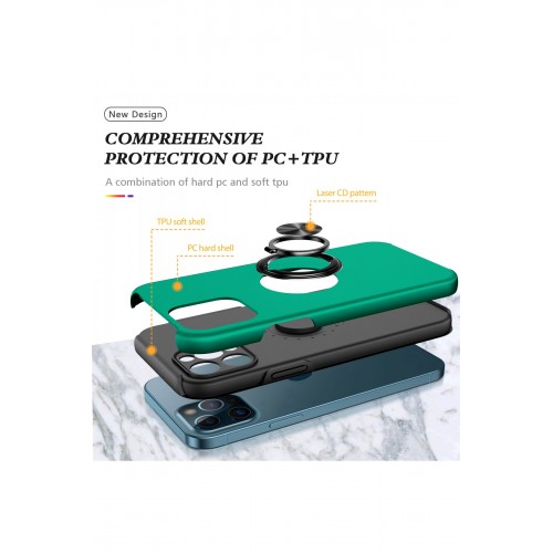 Newface iPhone 12 Pro Kılıf Elit Yüzüklü Kapak - Yeşil Newface iPhone 12 Pro Kılıf Elit Yüzüklü Kapak - Yeşil