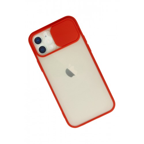 Newface iPhone 12 Kılıf Palm Buzlu Kamera Sürgülü Silikon - Kırmızı Newface iPhone 12 Kılıf Palm Buzlu Kamera Sürgülü Silikon - Kırmızı