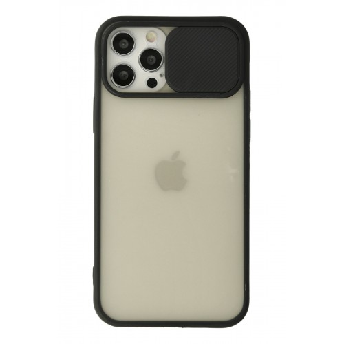 Newface iPhone 12 Pro Kılıf Palm Buzlu Kamera Sürgülü Silikon - Siyah