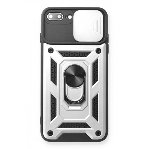 Newface iPhone 8 Plus Kılıf Pars Lens Yüzüklü Silikon - Gümüş