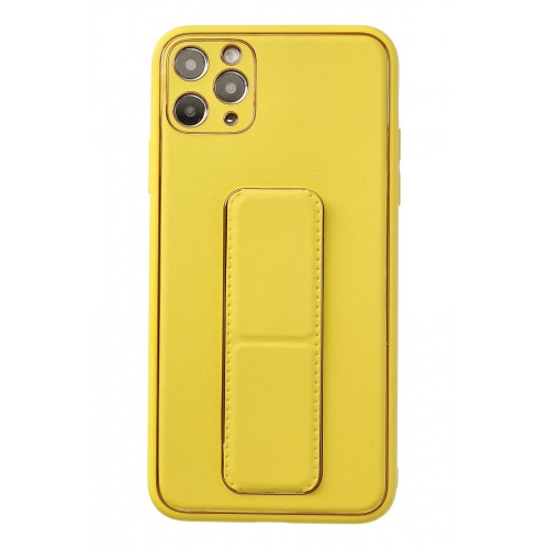 Newface iPhone 11 Pro Max Kılıf Coco Deri Standlı Kapak - Sarı