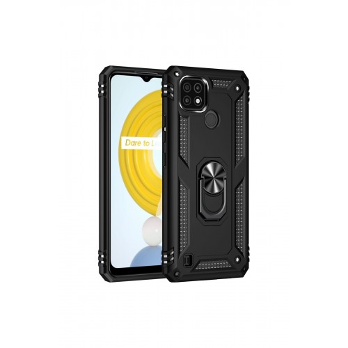Newface Realme C21 Kılıf Sofya Yüzüklü Silikon Kapak - Siyah