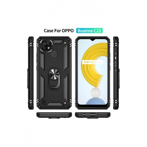 Newface Realme C21 Kılıf Sofya Yüzüklü Silikon Kapak - Siyah Newface Realme C21 Kılıf Sofya Yüzüklü Silikon Kapak - Siyah