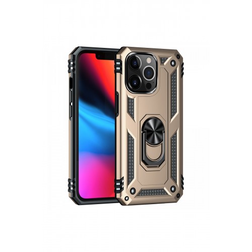 Newface iPhone 13 Pro Max Kılıf Sofya Yüzüklü Silikon Kapak - Gold