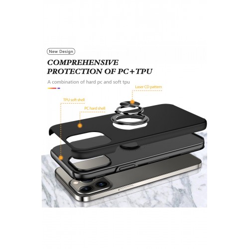 Newface iPhone 13 Pro Kılıf Elit Yüzüklü Kapak - Siyah Newface iPhone 13 Pro Kılıf Elit Yüzüklü Kapak - Siyah