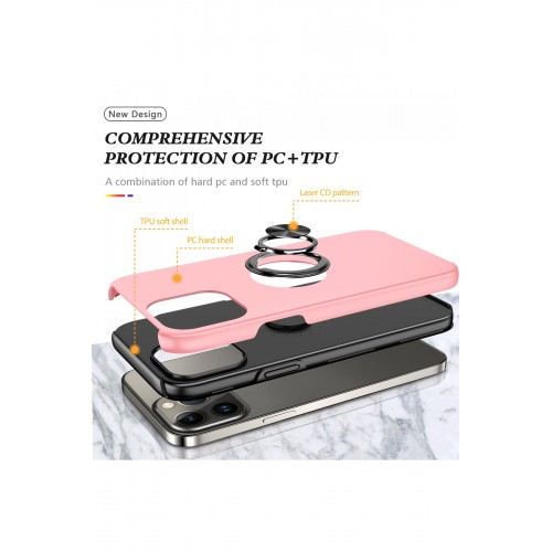 Newface iPhone 13 Pro Kılıf Elit Yüzüklü Kapak - Pembe Newface iPhone 13 Pro Kılıf Elit Yüzüklü Kapak - Pembe