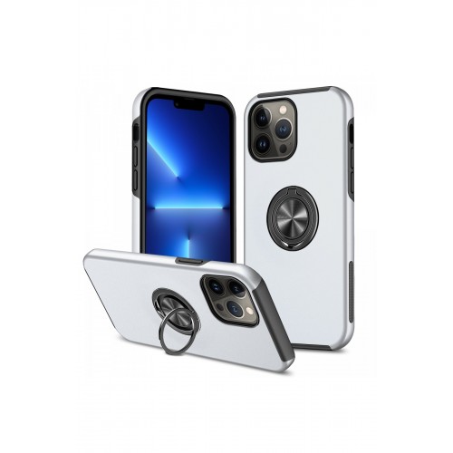 Newface iPhone 13 Pro Kılıf Elit Yüzüklü Kapak - Gümüş